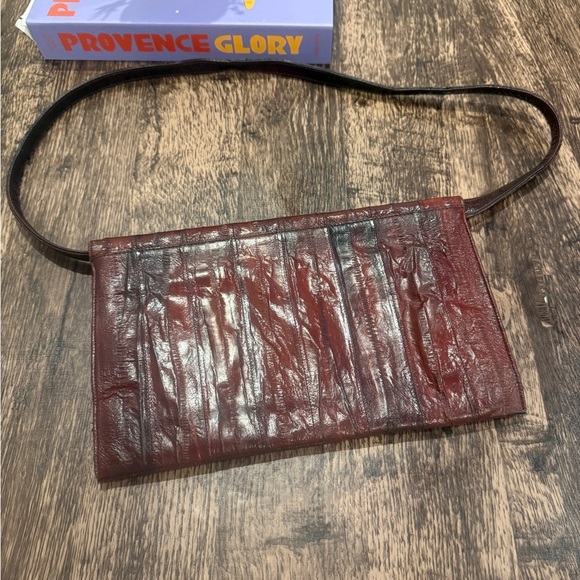 Genuine Eel Leather Elegant Burgundy Leather Clutch - Picture 2 of 7